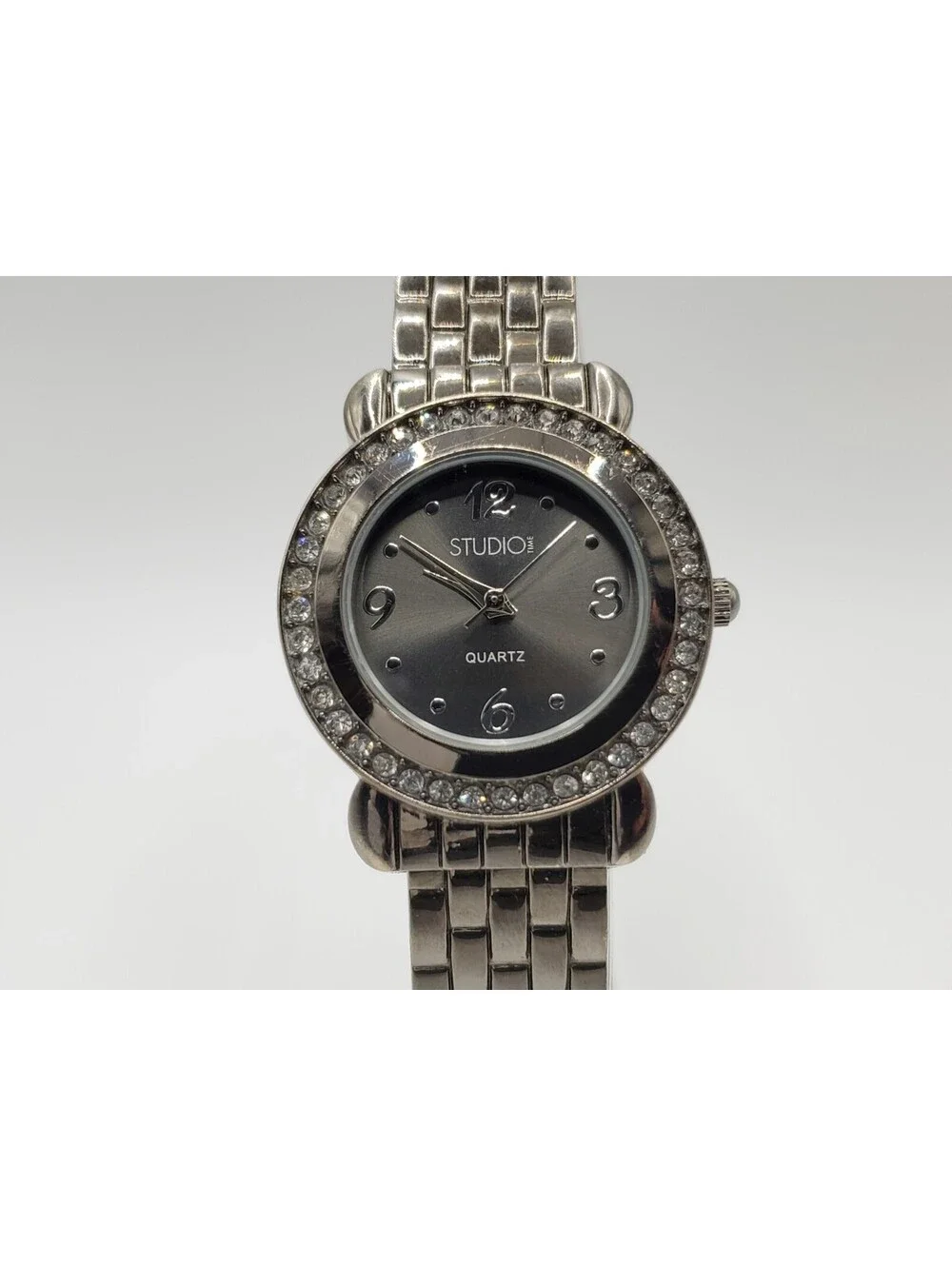 Studio Black Rhinestone Bezel Womens Watch 30mm New Battery